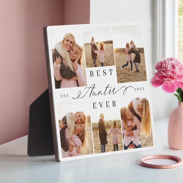 Best Auntie Ever Elegant Script Photo Collage Plaque (Best Auntie Ever Elegant Script Photo Collage Plaque)