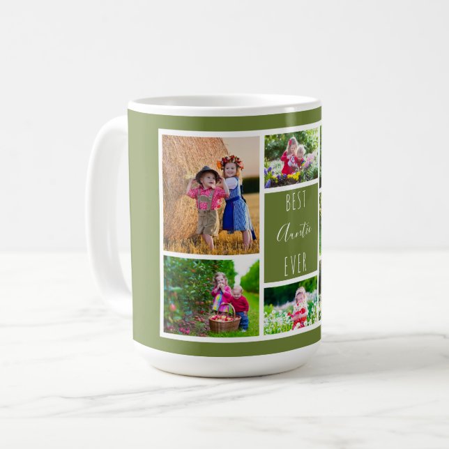 Best Auntie Ever Olive Green Photo Collage Coffee Mug (Front Left)