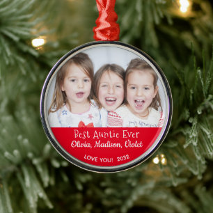 Best Auntie Ever Personalized Photo Christmas Metal Ornament
