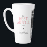 Best Auntie Ever Quote Custom Photo Collage Pink Latte Mug<br><div class="desc">Cute and feminine birthday gift for your favourite auntie. This unique and elegant personalised latte mug features a black and white four photo collage you may personalise with yours and your aunt pictures. Besides, this template displays the quote "the best aunty ever" in beautiful handwritten grey text and capital serif...</div>