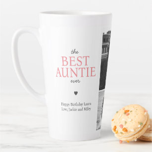 Best Auntie Ever Quote Custom Photo Collage Pink Latte Mug