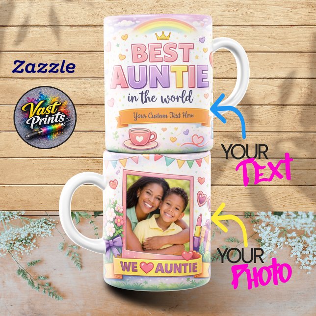 Best Auntie Rainbow Crown Custom Photo Collage Mug (Best Auntie Rainbow Crown Custom Photo Collage Mug)
