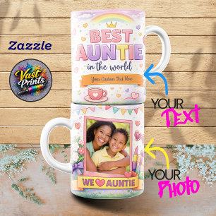Best Auntie Rainbow Crown Custom Text & Photo Mug