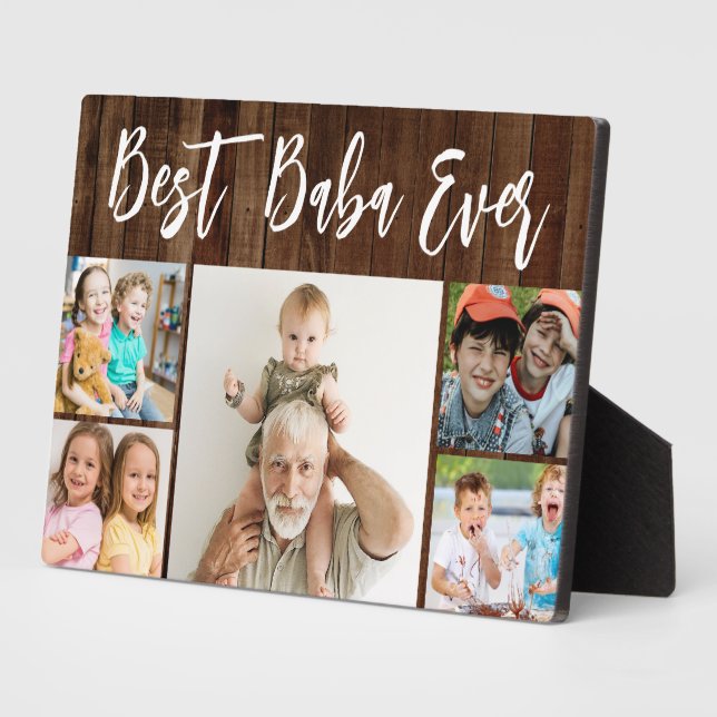Best Baba Ever Grandchildren 5 Photo Collage Wood Plaque (Side)