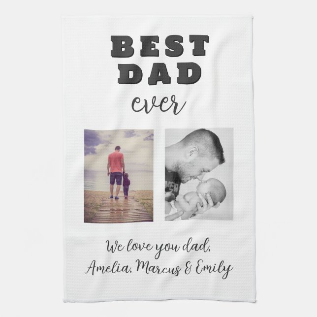 Best Bad Ever Father`s Day 2 Photo Collage Tea Towel (Vertical)