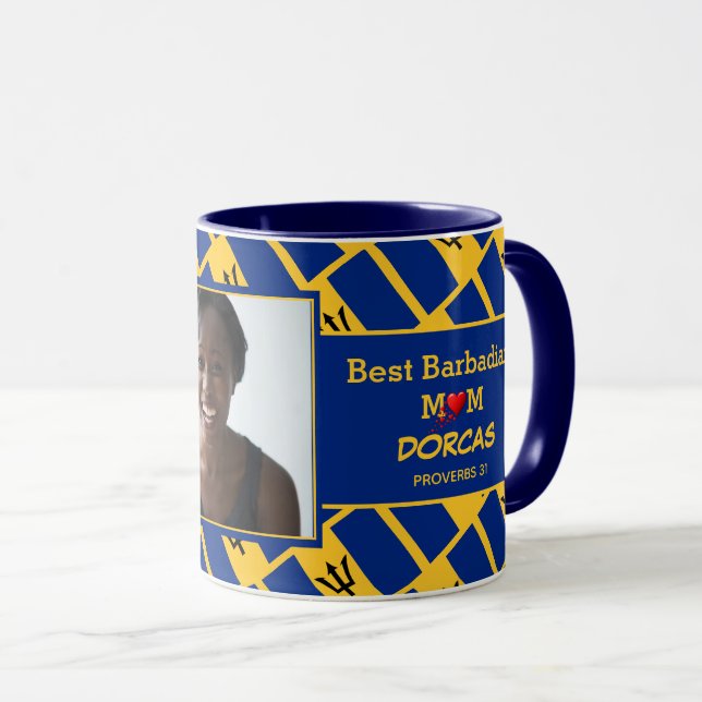 BEST BARBADIAN MUM Custom Barbados Flag Photo Mug (Front Right)