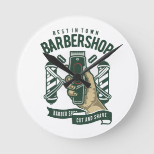Best Barbershop Vintage Logo Round Clock