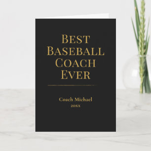 Best Baseball Coach Ever Elegant Black Gold Thank You Card