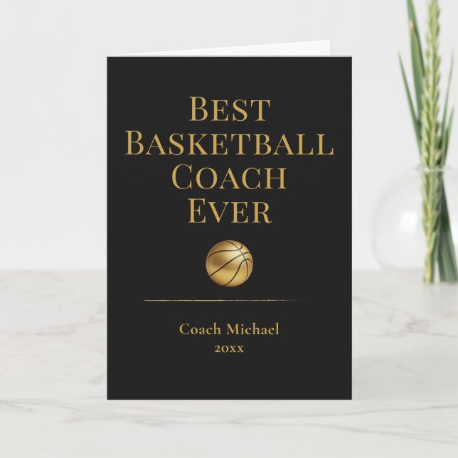 Best Basketball Coach Ever Elegant Black Gold Gift Thank You Card (Front)