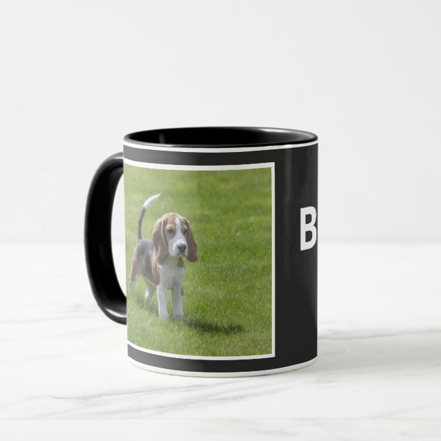 Best Beagle Dog Dad and Proud Photo Black Coffee Mug (Front Left)