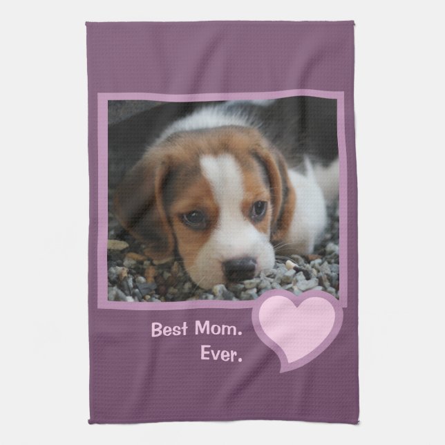 Best Beagle Mum Ever Pink Text Pet Dog Photo  Tea Towel (Vertical)