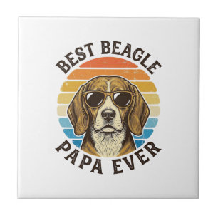 Best Beagle Papa Ever Vintage Dog Dad Shirt Design Ceramic Tile