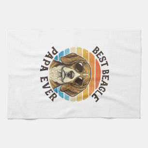 Best Beagle Papa Ever Vintage Dog Dad Shirt Design Tea Towel