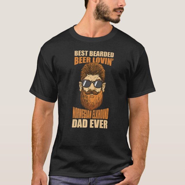 Best Bearded Beer Lovin' Norwegian Elkhound Dad Fa T-Shirt (Front)