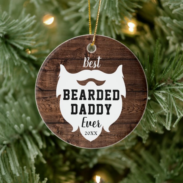 Best Bearded Daddy Ever Personalised Farmhouse Ceramic Ornament (Tree)