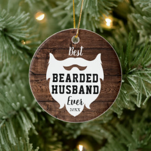 Best Bearded Husband Ever Personalised Woodgrain Ceramic Ornament