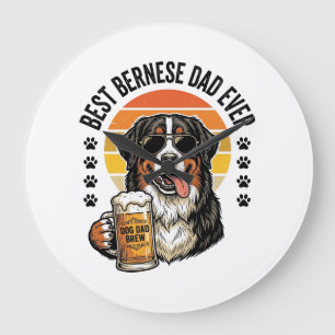 Best Bernese Dad Ever Vintage Dog Beer Shirt Desig Large Clock