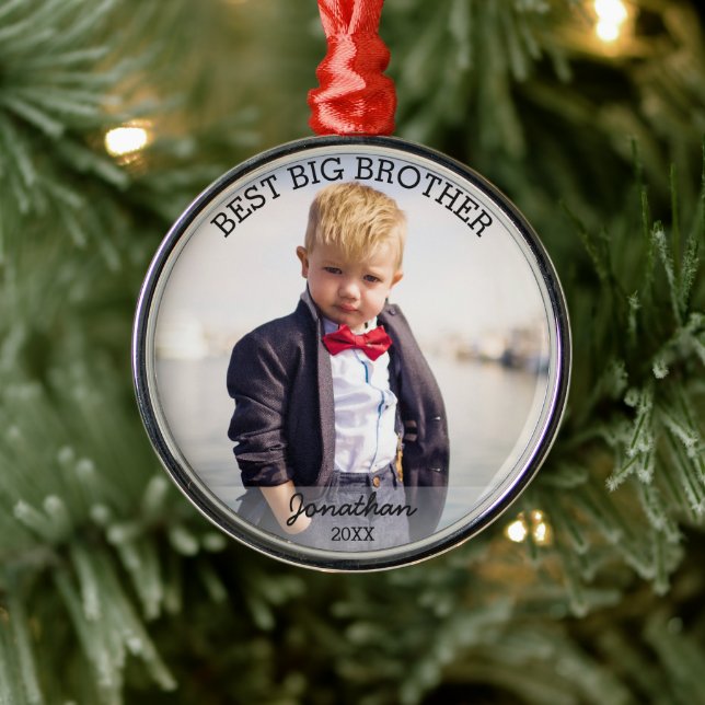 Best Big Brother New Baby Custom Christmas Photo Metal Ornament (Tree)