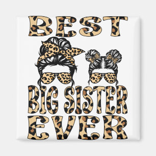 Best Big Sister Ever Leopard Plaid Mother's Day Magnet