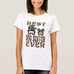 Best Big Sister Ever Leopard Plaid Mother's Day T-Shirt