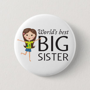 Best big sister with happy cartoon pinback button