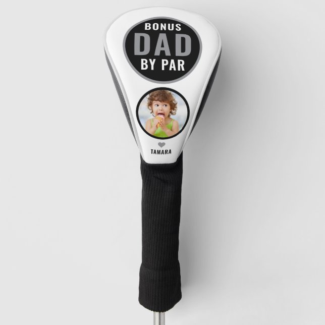  Best Bonus Dad By Par Golf Gift Custom Name Photo Golf Head Cover (Front)