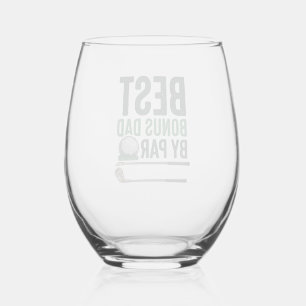 Best Bonus Dad by Par Golf Shirt Design_1 Stemless Wine Glass