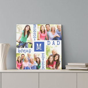 Best Bonus Dad Ever Blue White 4 Photo Collage Canvas Print