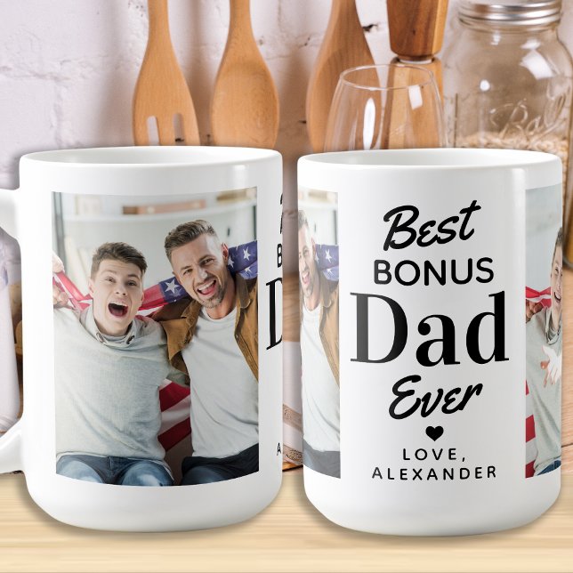 Best BONUS DAD Ever Custom 2 Photo Step Dad  Coffee Mug (Creator Uploaded)
