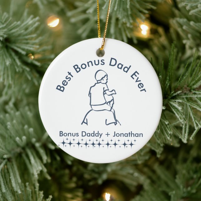 Best Bonus Dad Ever, Father holding son 1-Photo  Ceramic Ornament (Tree)