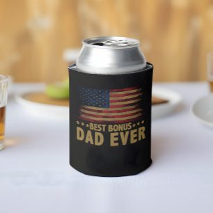 Best Bonus Dad Ever For Stepdad American Flag Can Cooler