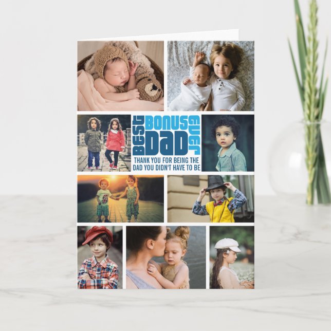 Best Bonus Dad Ever Photo Collage Father's Day   Card (Front)