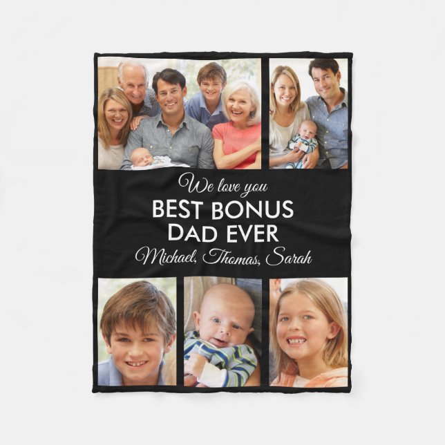 Best Bonus Dad Ever Photo Collage Fathers Day Fleece Blanket (Front)