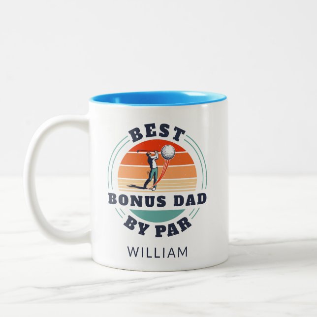 Best Bonus Dad Fathers Day Golf Lover Custom Two-Tone Coffee Mug (Left)