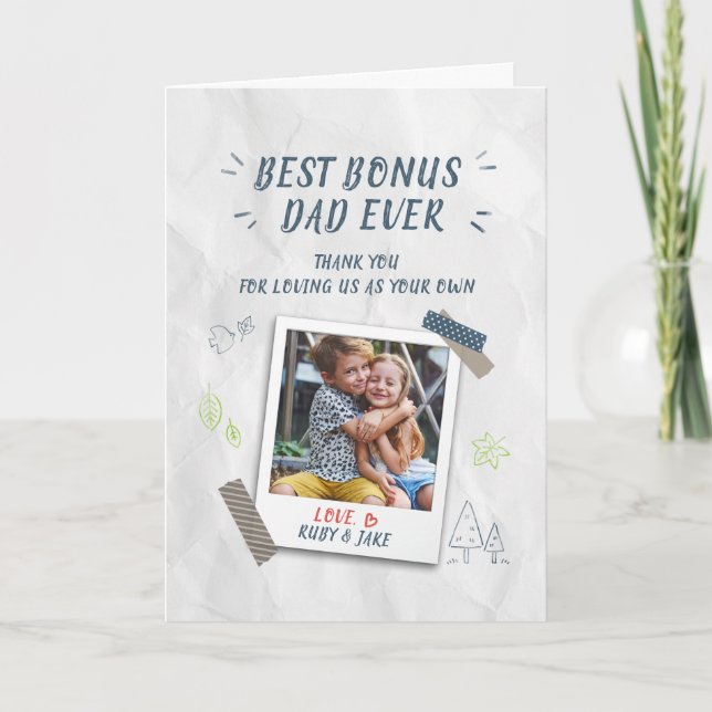 Best Bonus Dad Fathers Day Stepdad Custom Photo Card (Front)