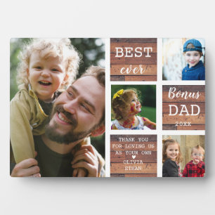 Best Bonus Dad Father's Day Wood 4 Photo Collage Plaque