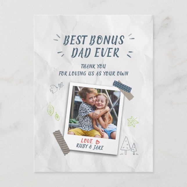 Best Bonus Dad Stepdad Custom Photo Postcard (Front)