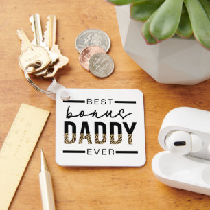 Best Bonus Daddy Ever Leopard Typography Key Ring