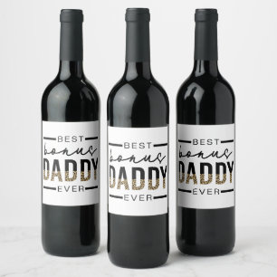 Best Bonus Daddy Ever Leopard Typography Wine Label