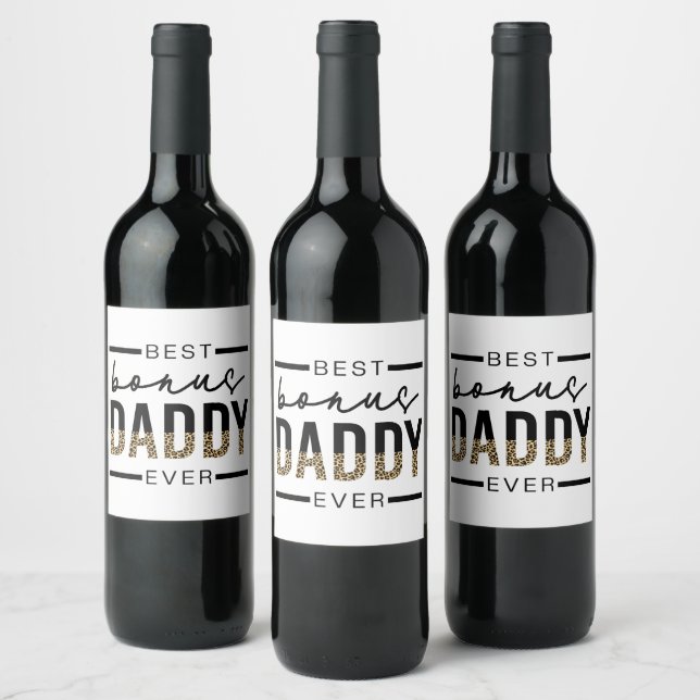 Best Bonus Daddy Ever Leopard Typography Wine Label (Bottles)