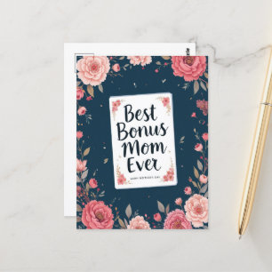 Best Bonus Mum Ever Floral Modern Mothers Day Postcard