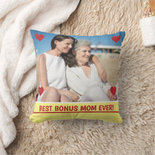 Best Bonus Mum Ever Photo Hearts Mother's Day Bday Cushion