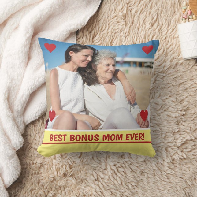 Best Bonus Mum Ever Photo Hearts Mother's Day Bday Cushion (Blanket)