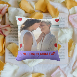 Best Bonus Mum Ever Photo Hearts Mother's Day Bday Cushion