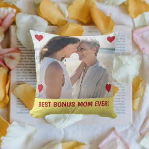 Best Bonus Mum Ever Photo Hearts Mother's Day Bday Cushion