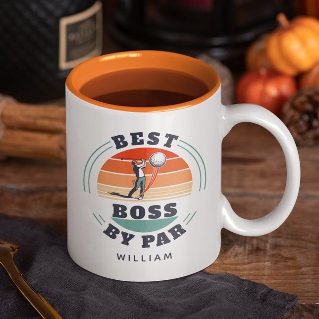 Best Boss By Par Custom Retro Golf Employer Two-Tone Coffee Mug (Best Boss By Par Gold Lover 11oz Coffee Mug)