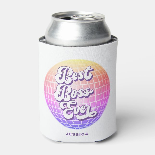 Best Boss Ever | Colourful Disco Ball | Custom Nam Can Cooler (Can Front)