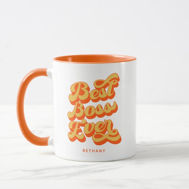 Best Boss Ever Retro Orange Custom Name Mug (Left)