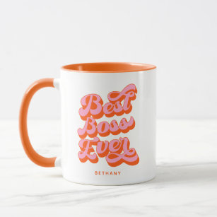 Best Boss Ever Retro Orange Custom Name Mug