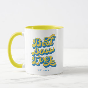 Best Boss Ever Retro Yellow Custom Name Mug